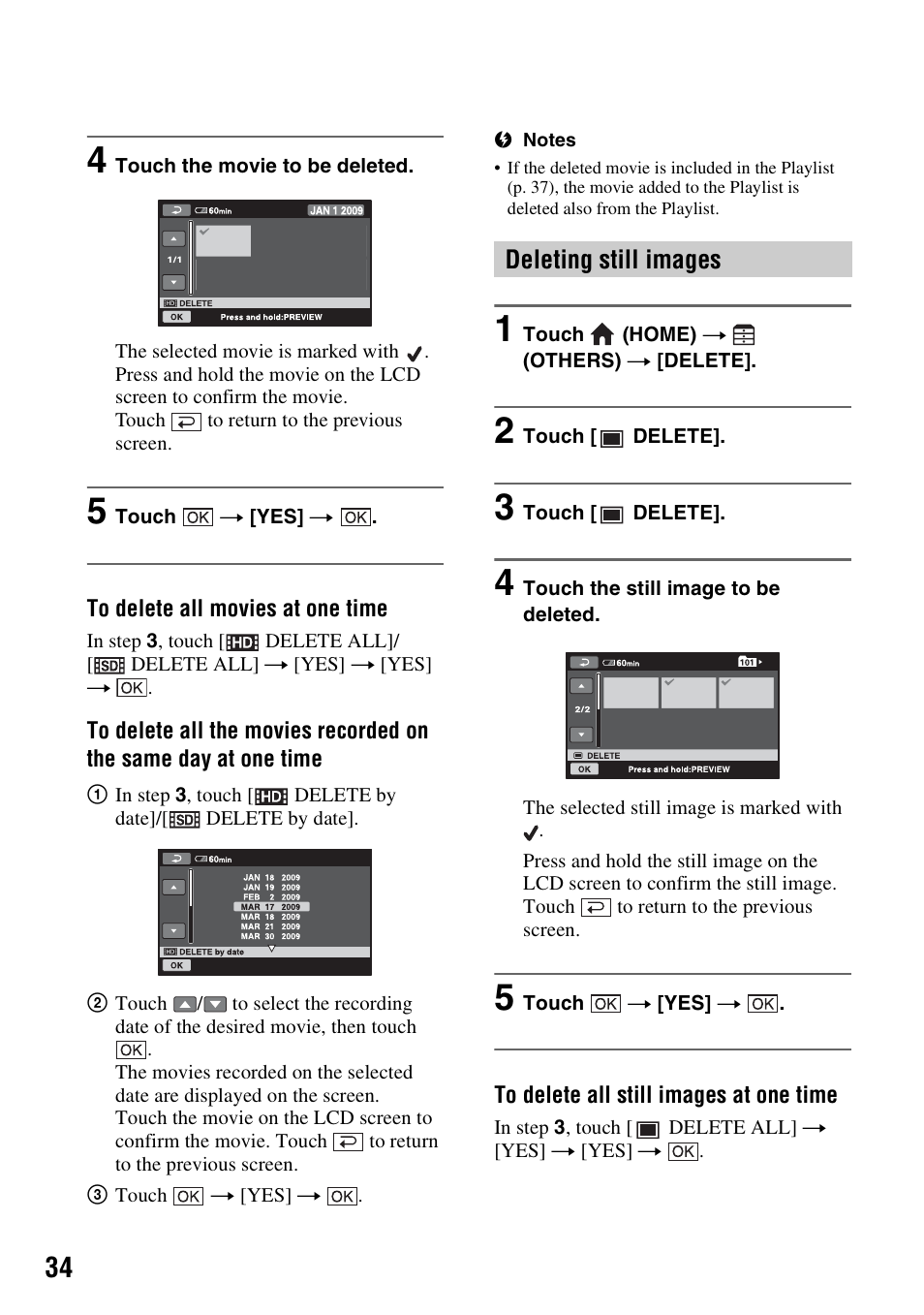 Deleting still images | Sony HXR-MC1 User Manual | Page 34 / 96