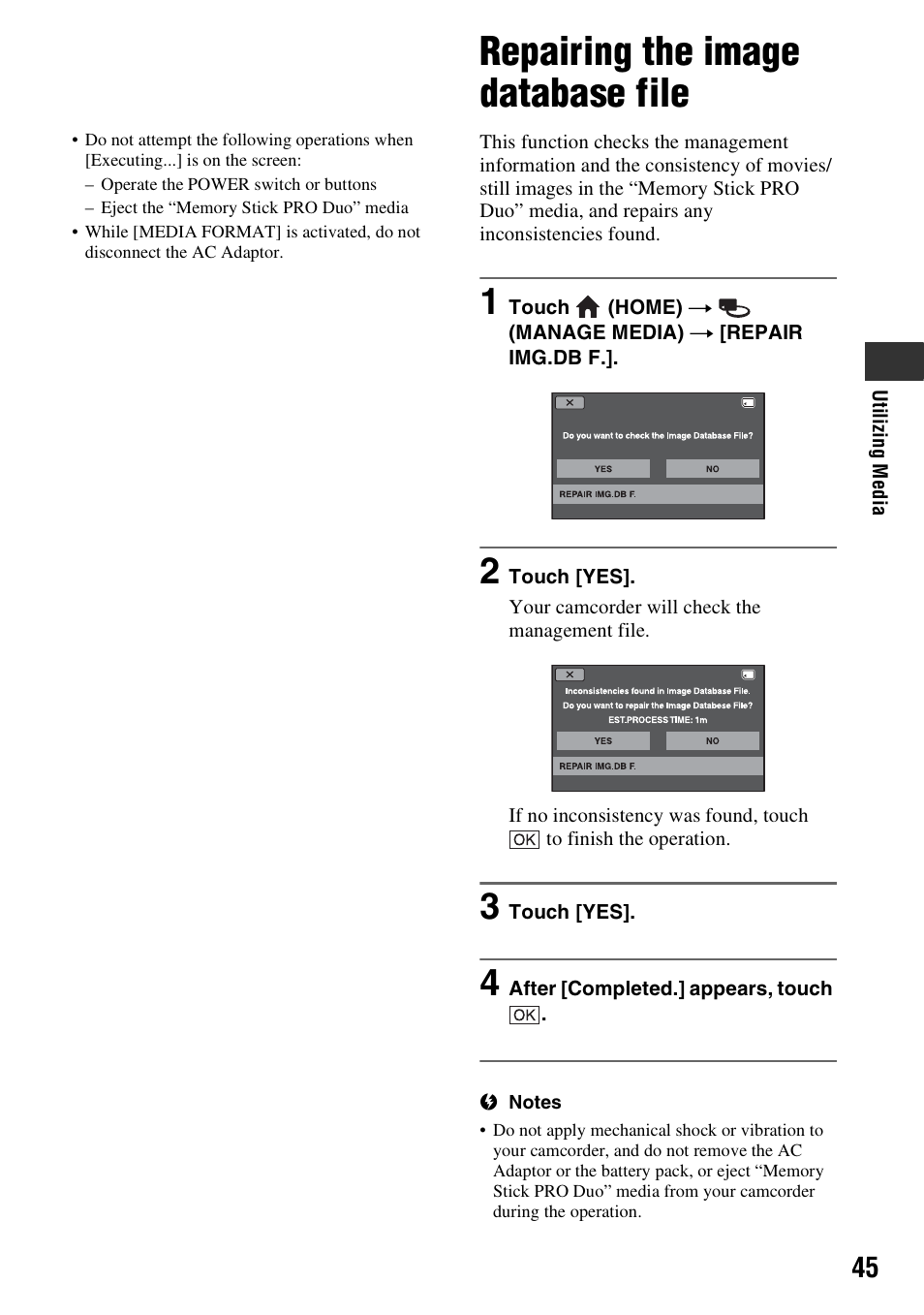 Repairing the image database file, P. 45) | Sony HXR-MC1 User Manual | Page 45 / 96