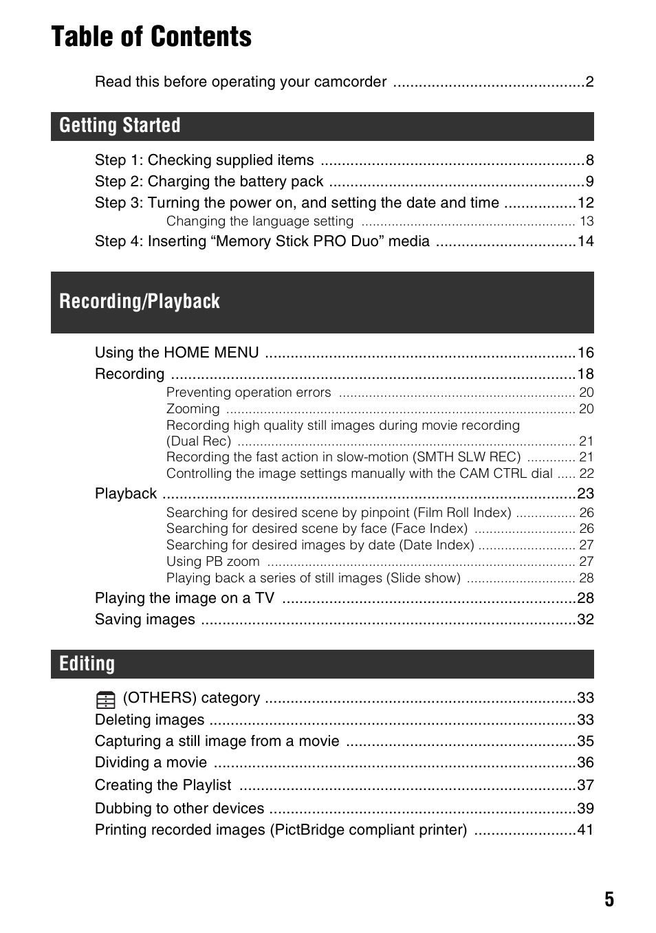 Sony HXR-MC1 User Manual | Page 5 / 96