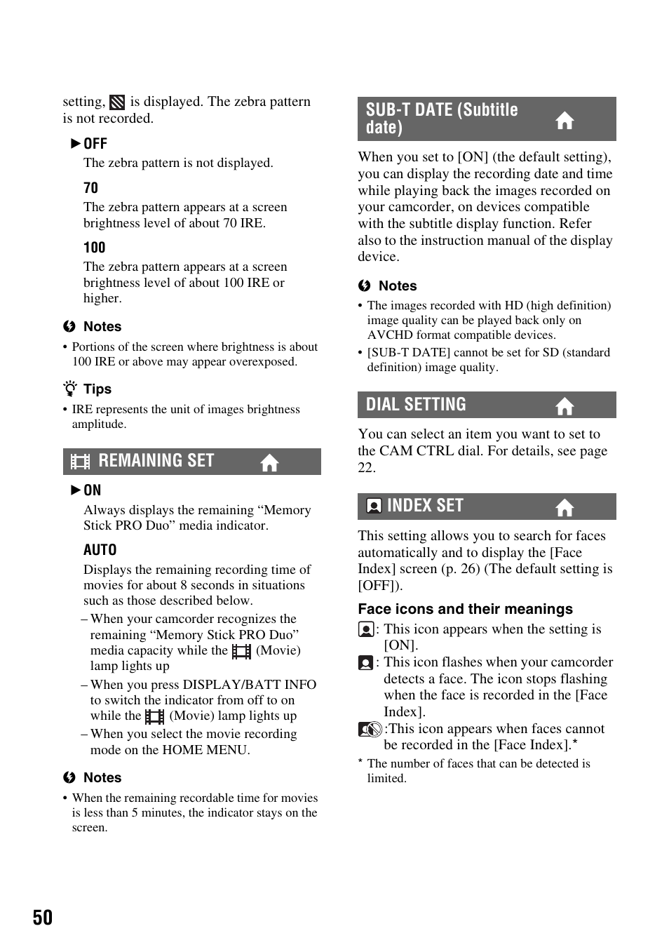 P. 50) | Sony HXR-MC1 User Manual | Page 50 / 96