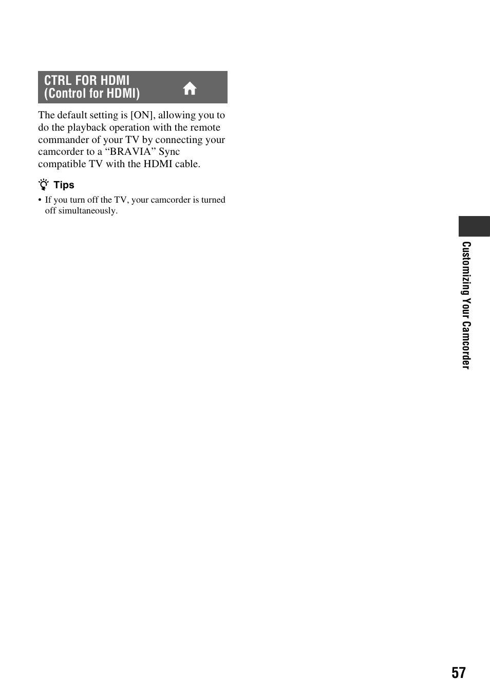 Ctrl for hdmi (control for hdmi) | Sony HXR-MC1 User Manual | Page 57 / 96