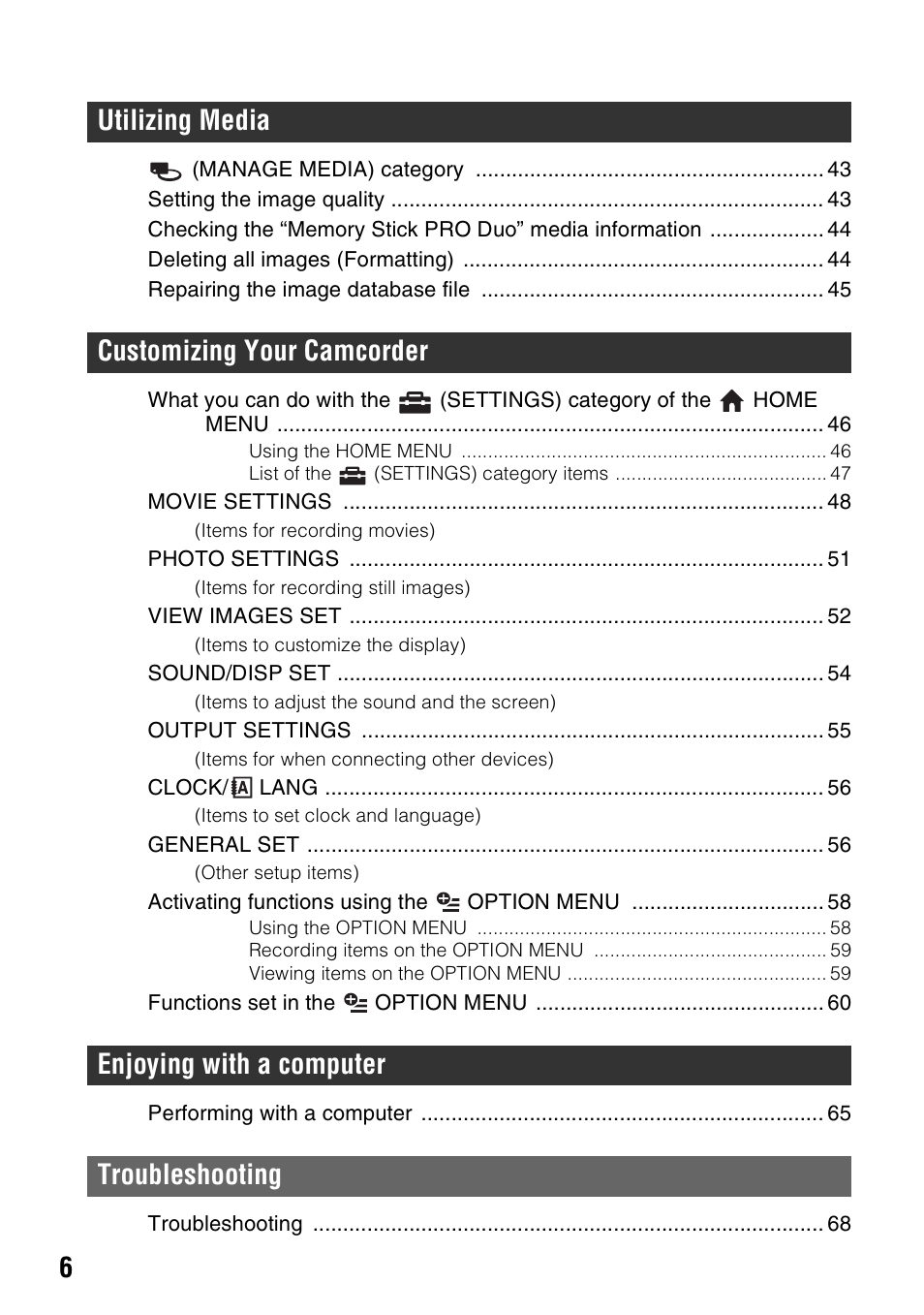 Sony HXR-MC1 User Manual | Page 6 / 96