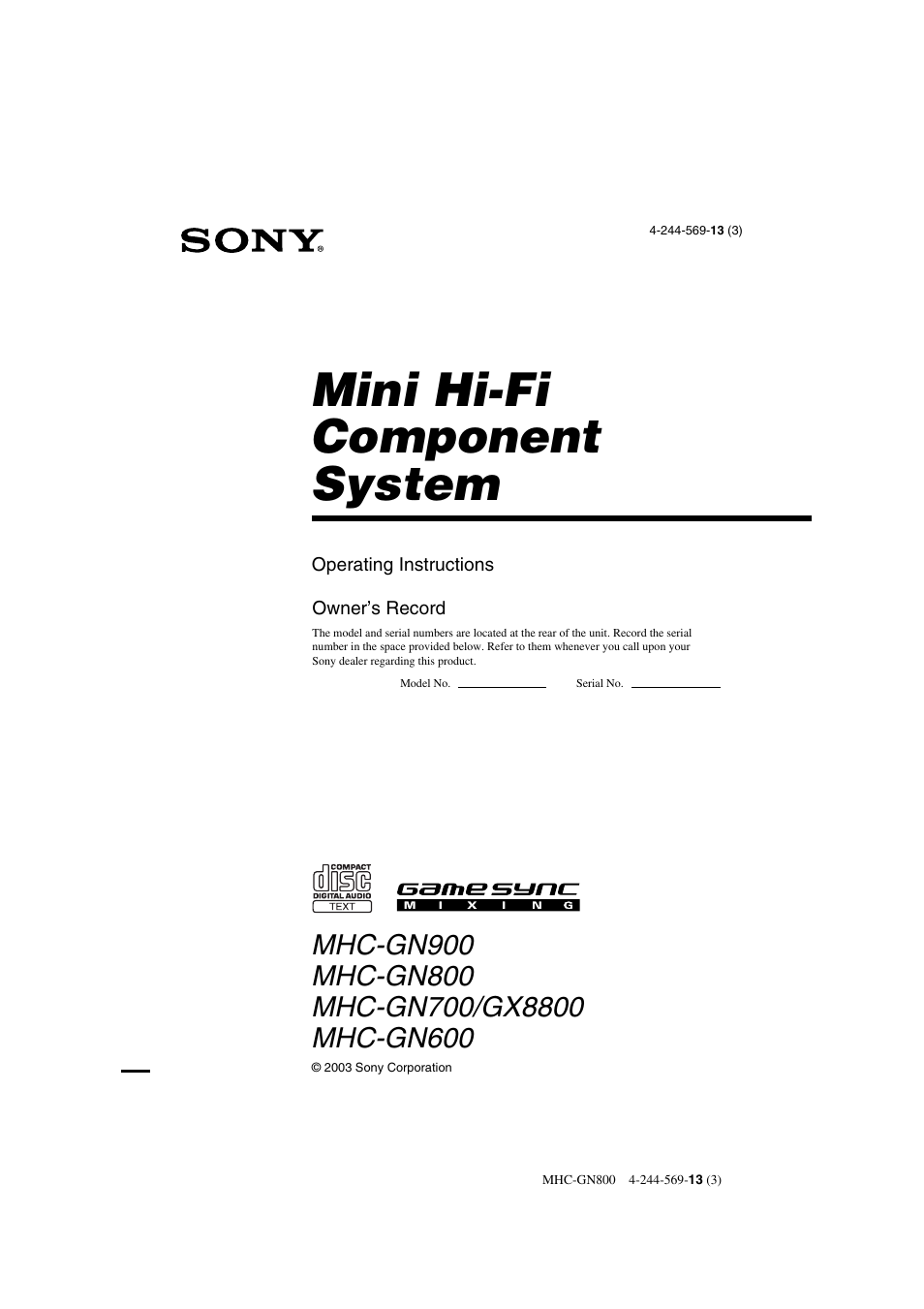 Sony SS-GN800 User Manual | 36 pages