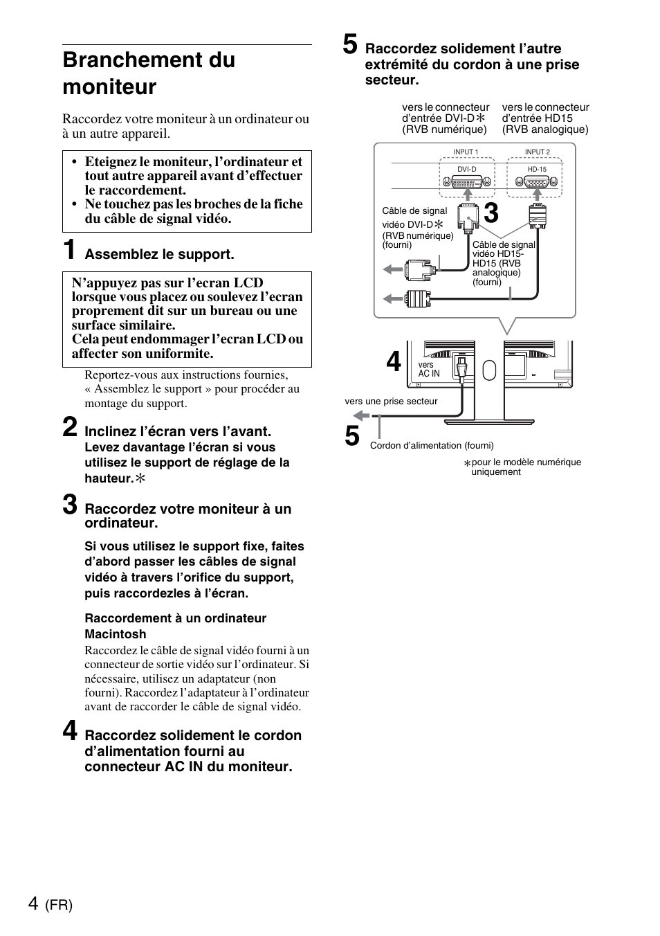 Branchement du moniteur | Sony SDM-S95ERB User Manual | Page 16 / 52