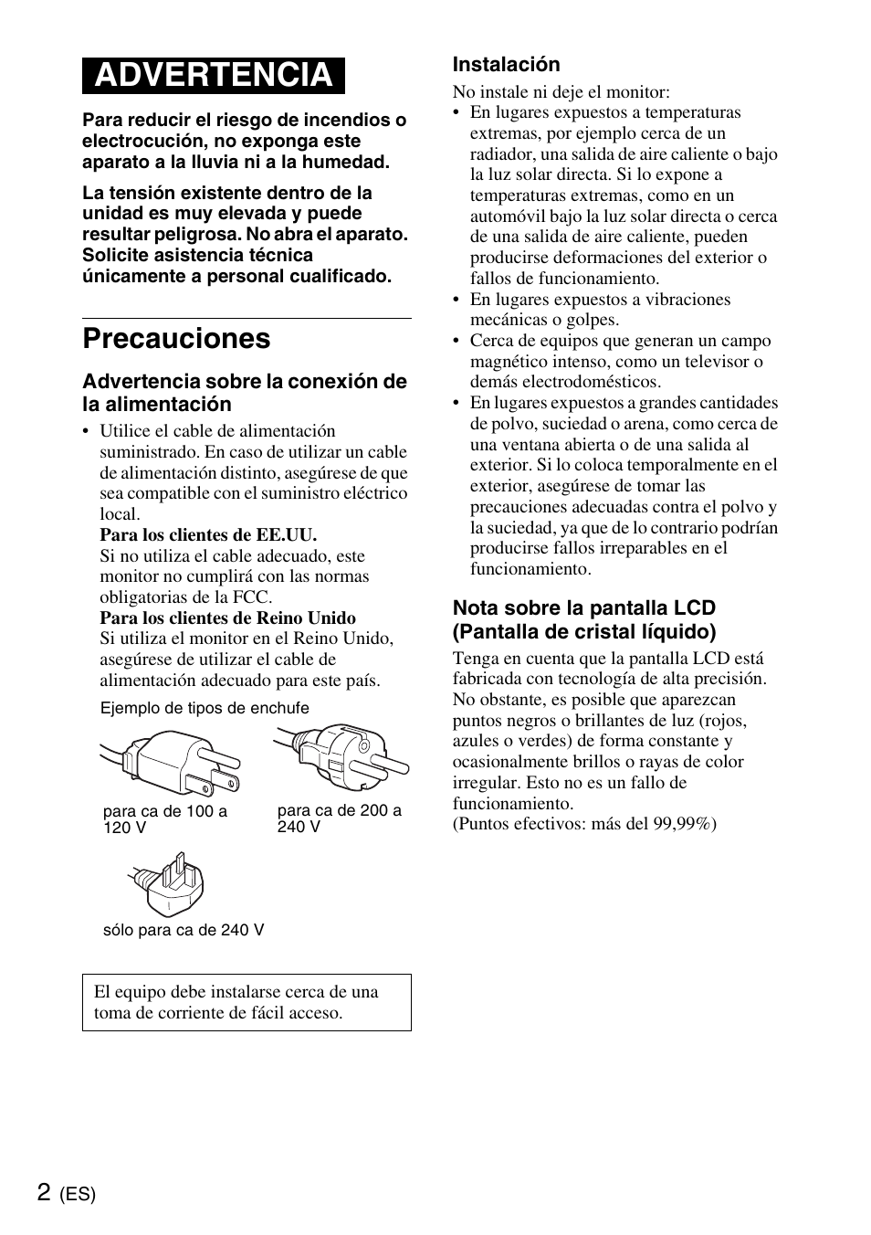 Precauciones, Advertencia | Sony SDM-S95ERB User Manual | Page 26 / 52
