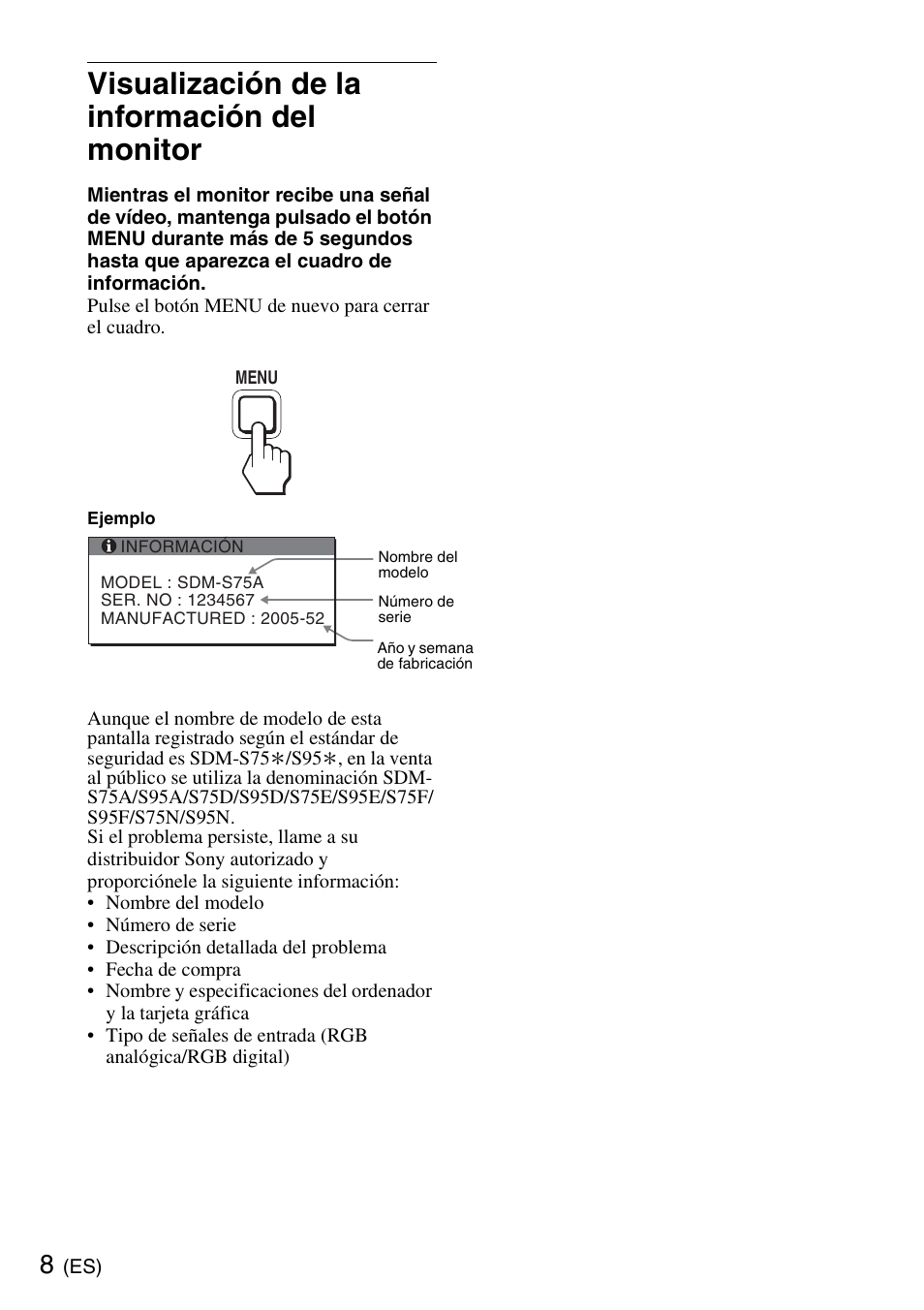 Visualización de la información del monitor | Sony SDM-S95ERB User Manual | Page 32 / 52