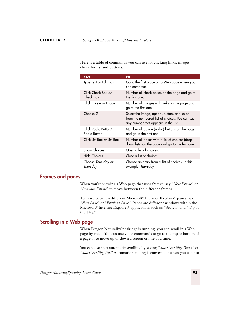 Frames and panes, Scrolling in a web page | Sony ICD-BP150VTP User Manual | Page 101 / 268