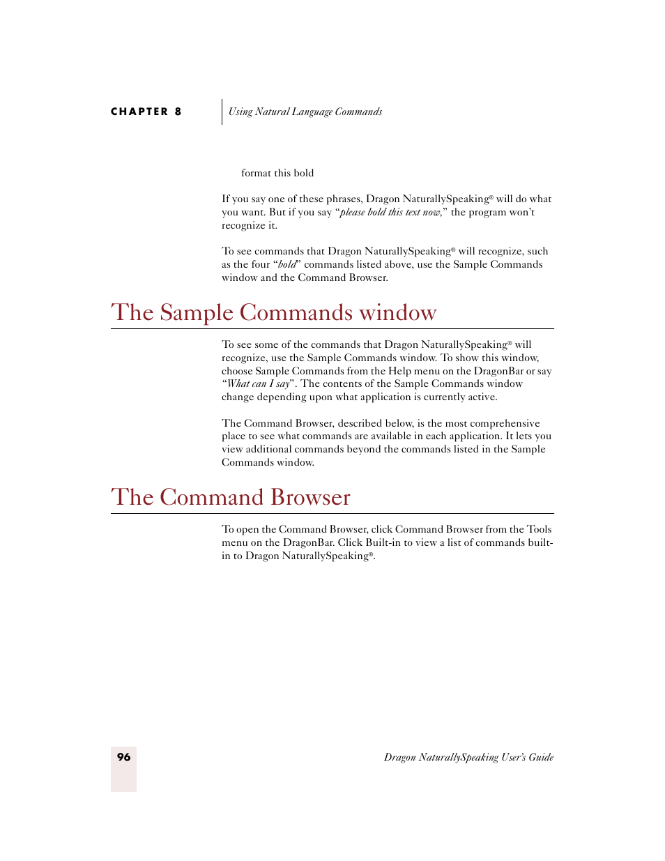 The sample commands window, The command browser, The command browser” o | Sony ICD-BP150VTP User Manual | Page 104 / 268