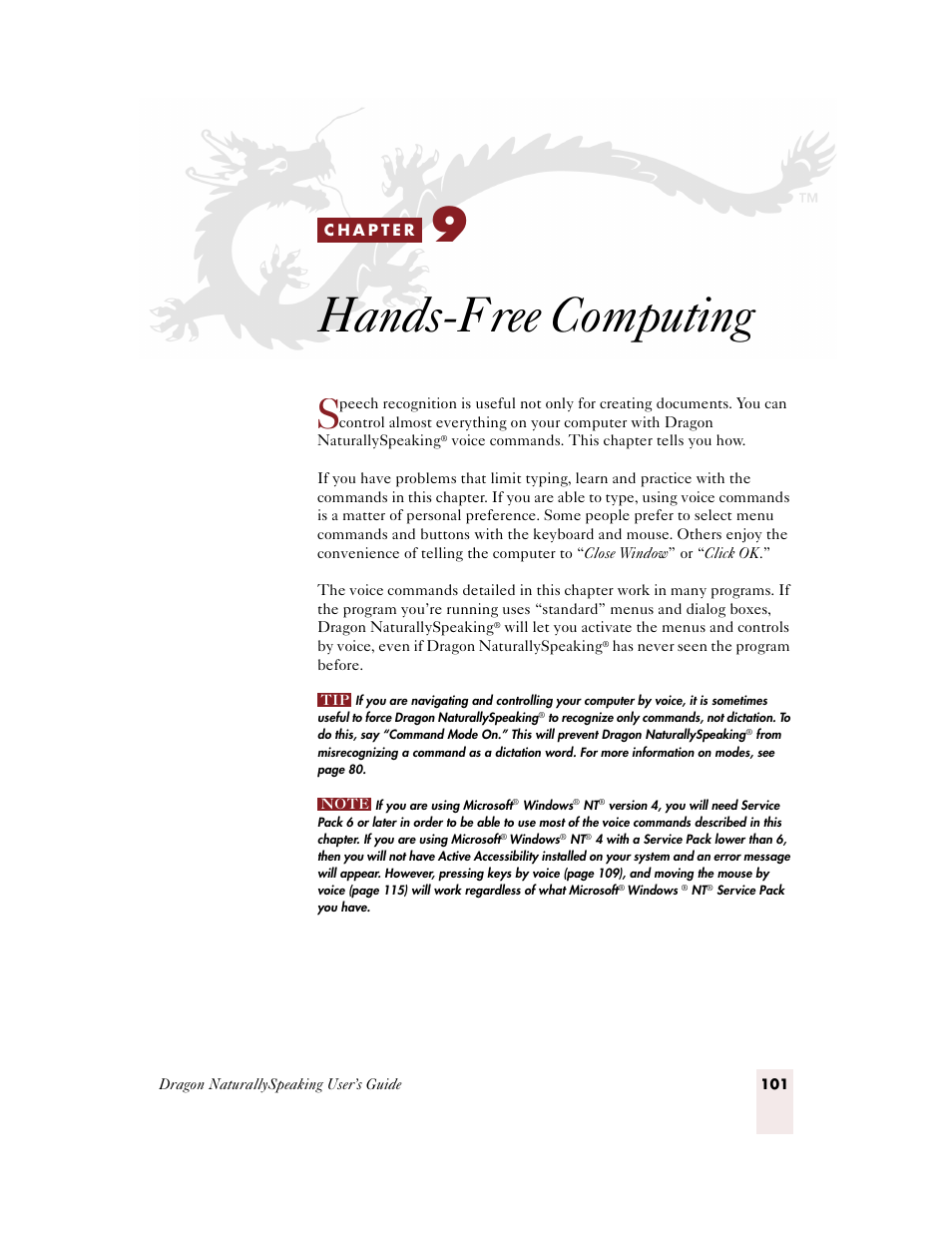 Hands-free computing, C h a p t e r 9, To “hands-free computing | E 101, 9, “hands-free computing | Sony ICD-BP150VTP User Manual | Page 109 / 268