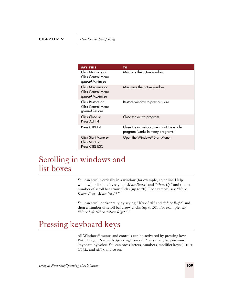 Scrolling in windows and listboxes, Pressing keyboard keys, Scrolling in windows and list boxes | Sony ICD-BP150VTP User Manual | Page 117 / 268