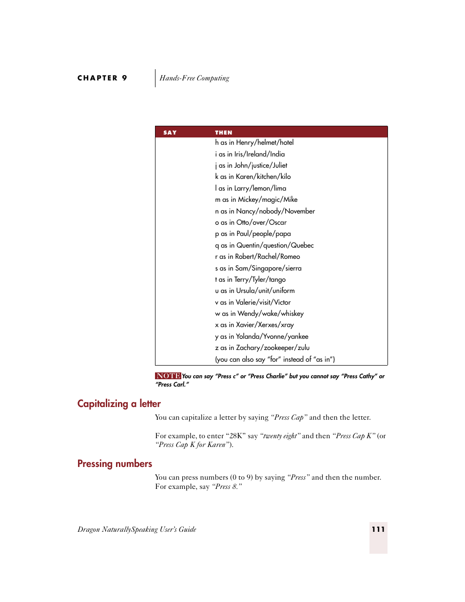 Capitalizing a letter, Pressing numbers | Sony ICD-BP150VTP User Manual | Page 119 / 268