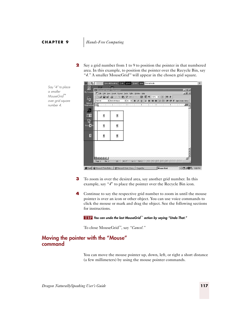 Moving the pointer with the “mouse” command | Sony ICD-BP150VTP User Manual | Page 125 / 268