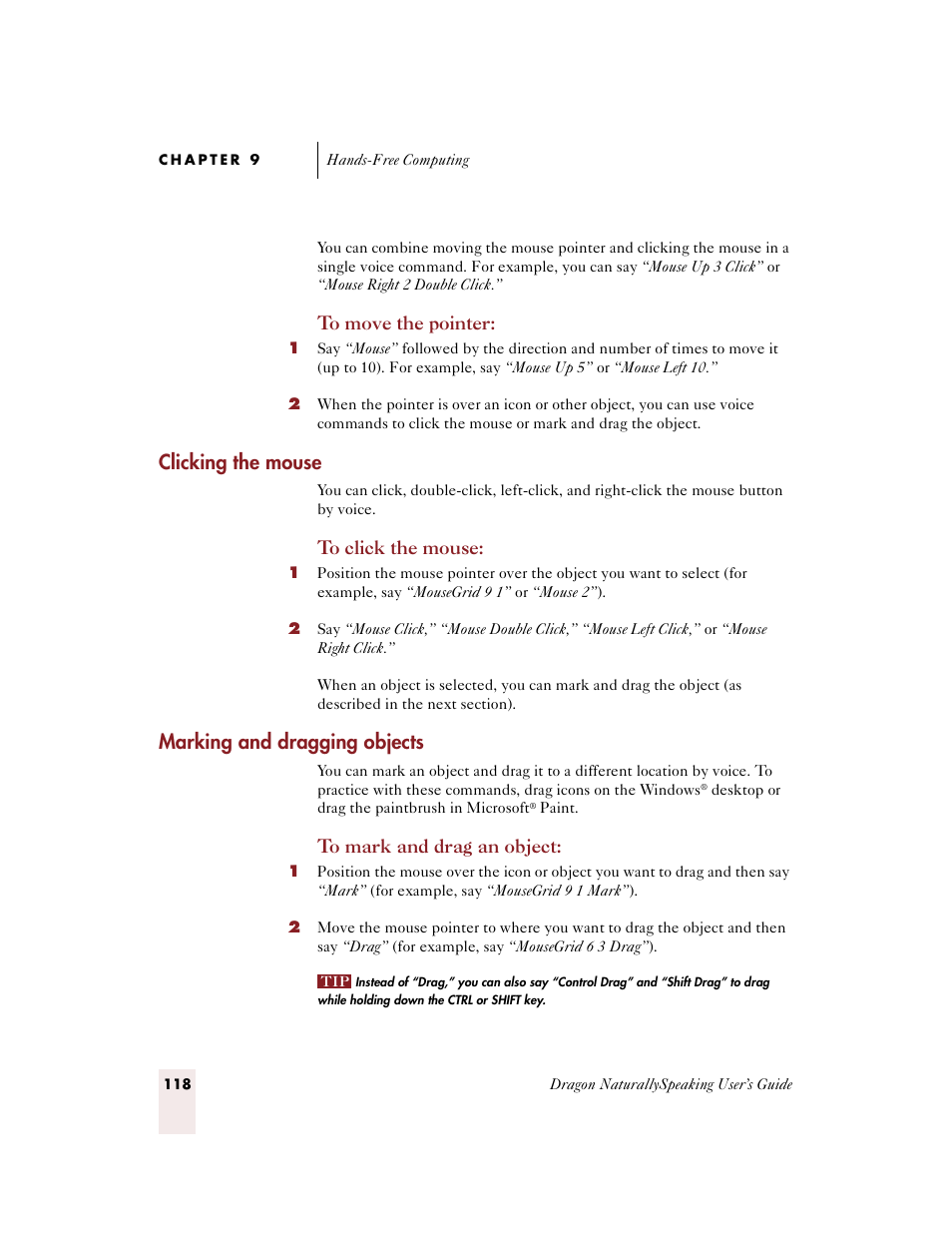 Clicking the mouse, Marking and dragging objects | Sony ICD-BP150VTP User Manual | Page 126 / 268