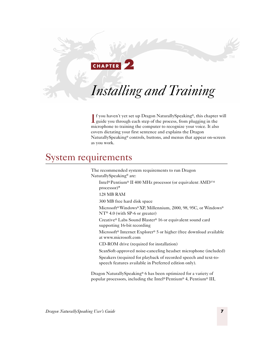Installing and training, System requirements, C h a p t e r 2 | Sony ICD-BP150VTP User Manual | Page 15 / 268