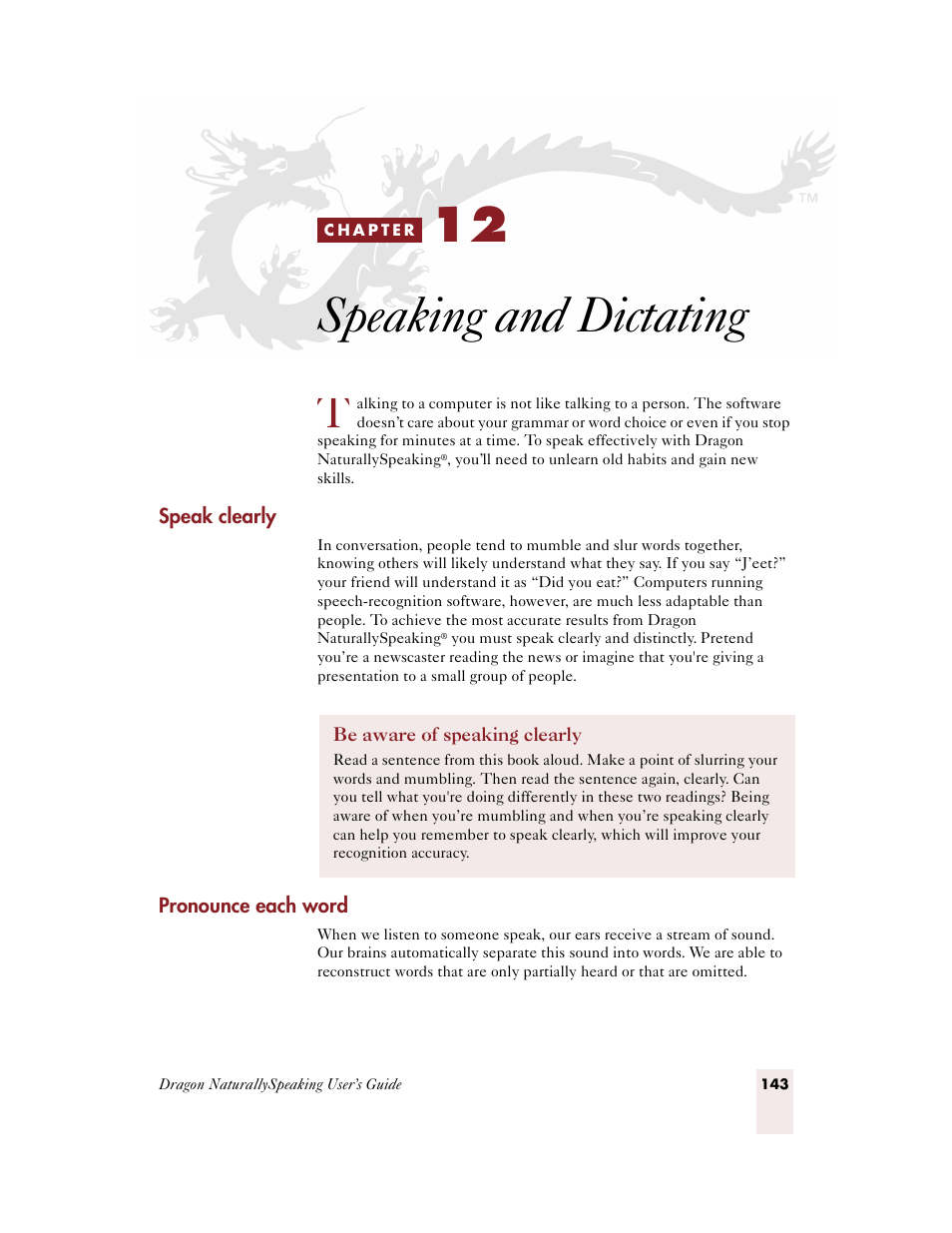 Speaking and dictating, Speak clearly, Pronounce each word | C h a p t e r 1 2 | Sony ICD-BP150VTP User Manual | Page 151 / 268