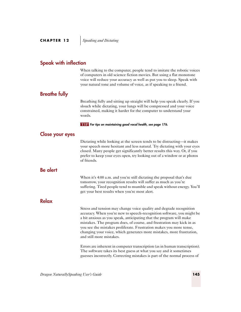 Speak with inflection, Breathe fully, Close your eyes | Be alert, Relax | Sony ICD-BP150VTP User Manual | Page 153 / 268