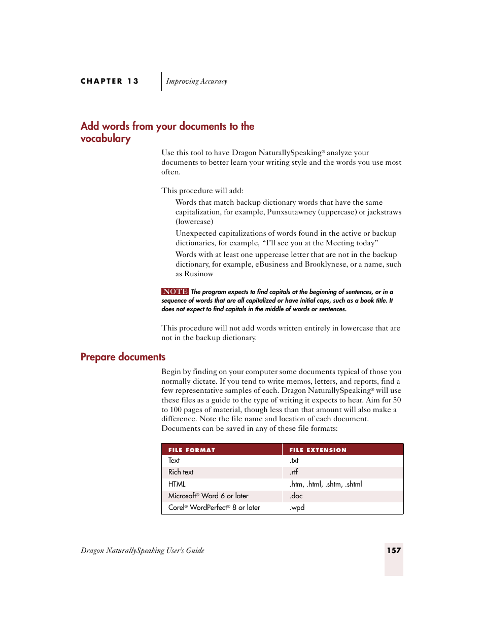 Add words from your documents to the vocabulary, Prepare documents | Sony ICD-BP150VTP User Manual | Page 165 / 268