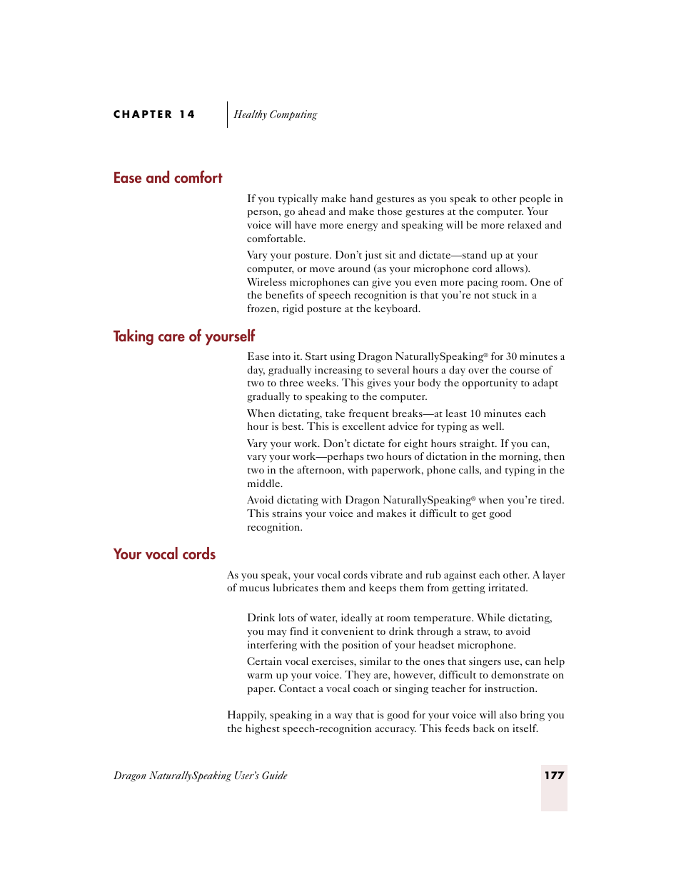 Ease and comfort, Taking care of yourself, Your vocal cords | Sony ICD-BP150VTP User Manual | Page 185 / 268
