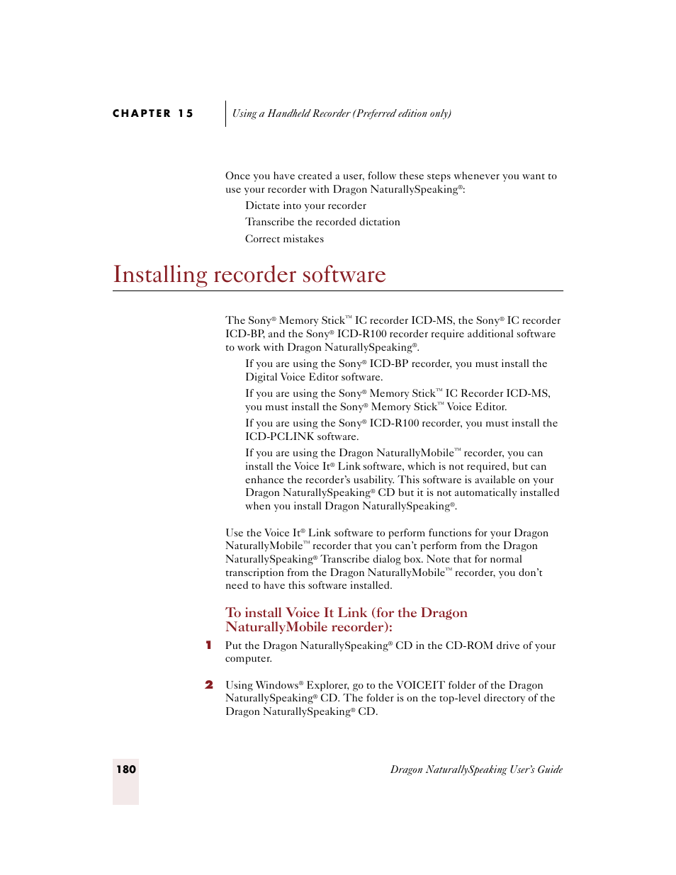 Installing recorder software | Sony ICD-BP150VTP User Manual | Page 188 / 268