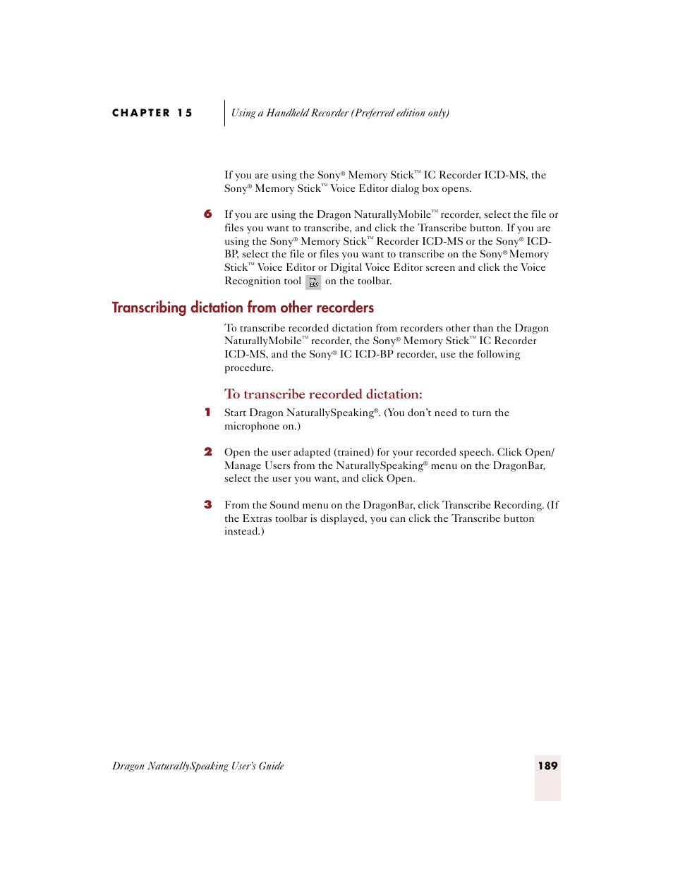 Transcribing dictation from other recorders | Sony ICD-BP150VTP User Manual | Page 197 / 268