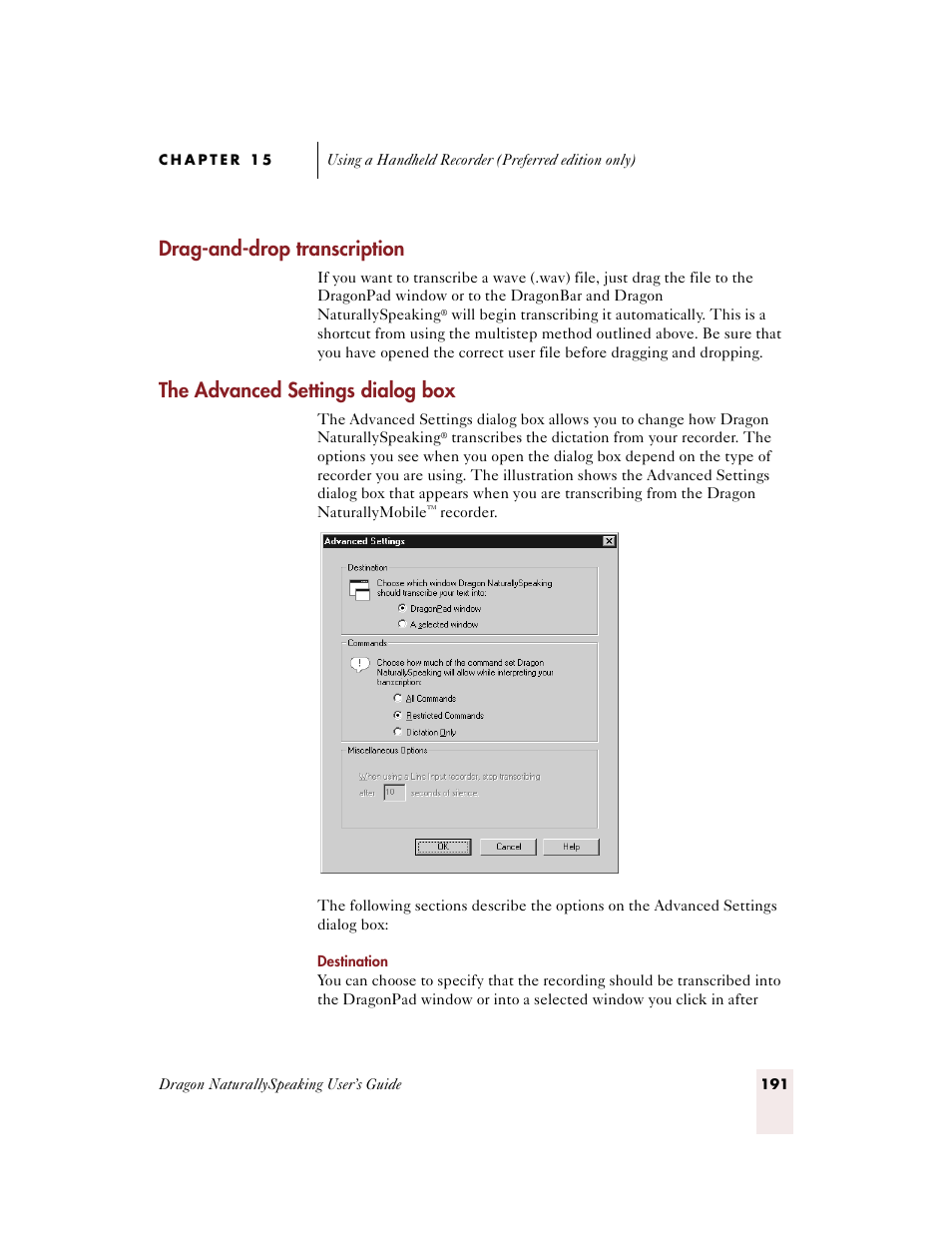 Drag-and-drop transcription, The advanced settings dialog box | Sony ICD-BP150VTP User Manual | Page 199 / 268