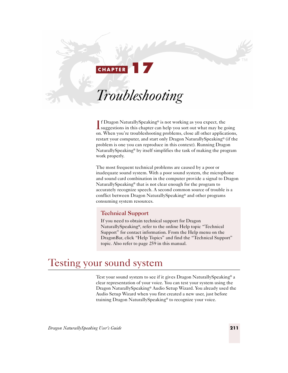 Troubleshooting, Testing your sound system, C h a p t e r 1 7 | Sony ICD-BP150VTP User Manual | Page 219 / 268