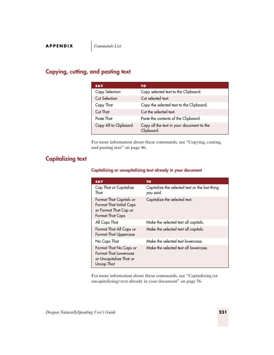 Copying, cutting, and pasting text, Capitalizing text | Sony ICD-BP150VTP User Manual | Page 239 / 268