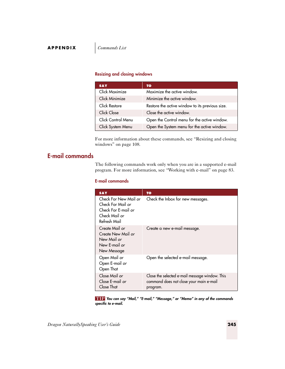 E-mail commands | Sony ICD-BP150VTP User Manual | Page 253 / 268