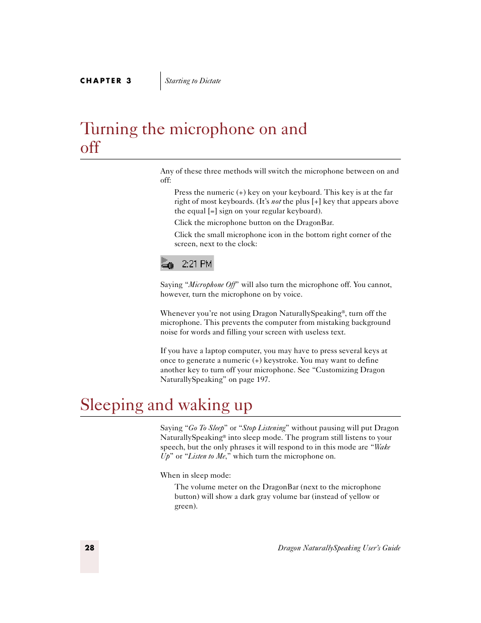 Turning the microphone on and off, Sleeping and waking up | Sony ICD-BP150VTP User Manual | Page 36 / 268