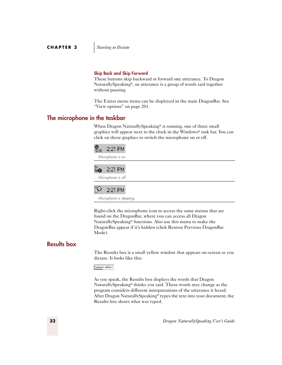 The microphone in the taskbar, Results box | Sony ICD-BP150VTP User Manual | Page 40 / 268