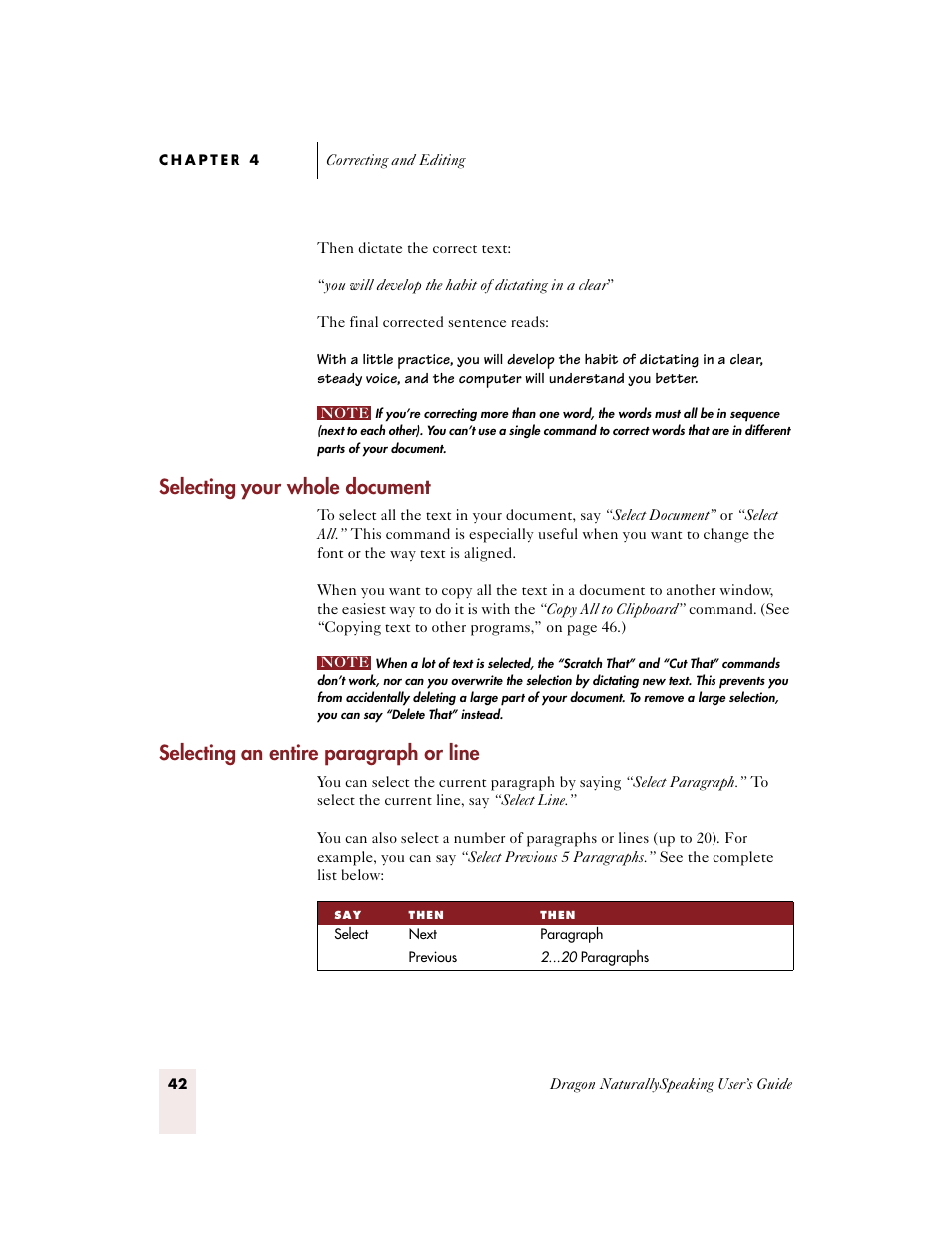 Selecting your whole document, Selecting an entire paragraph or line | Sony ICD-BP150VTP User Manual | Page 50 / 268
