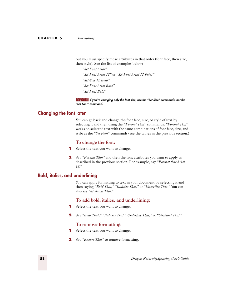 Changing the font later, Bold, italics, and underlining | Sony ICD-BP150VTP User Manual | Page 66 / 268