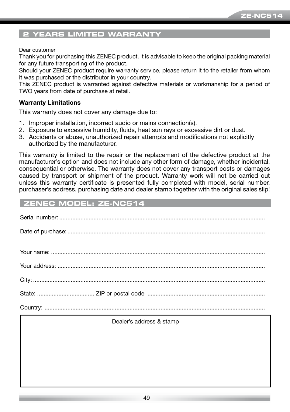 ACR Electronics ZE-NES14 User Manual | Page 49 / 50