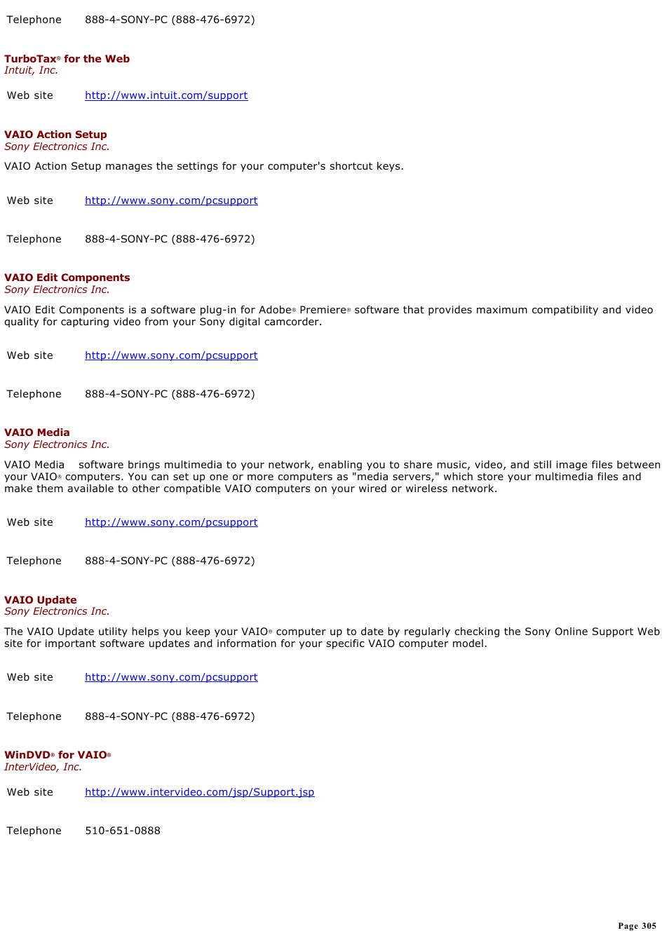 Sony VGN-A160 User Manual | Page 305 / 315