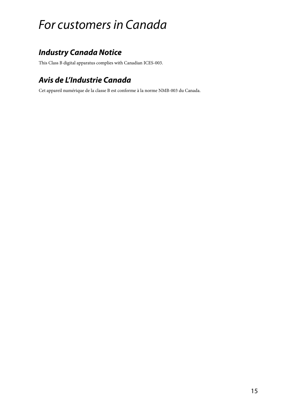 For customers in canada | Sony SVT1311EFYS User Manual | Page 15 / 32