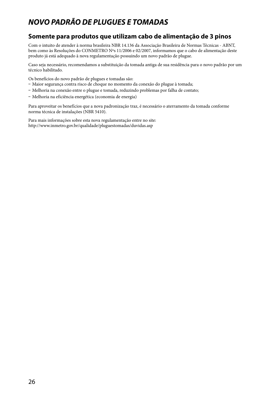 Novo padrão de plugues e tomadas | Sony SVT1311EFYS User Manual | Page 26 / 32