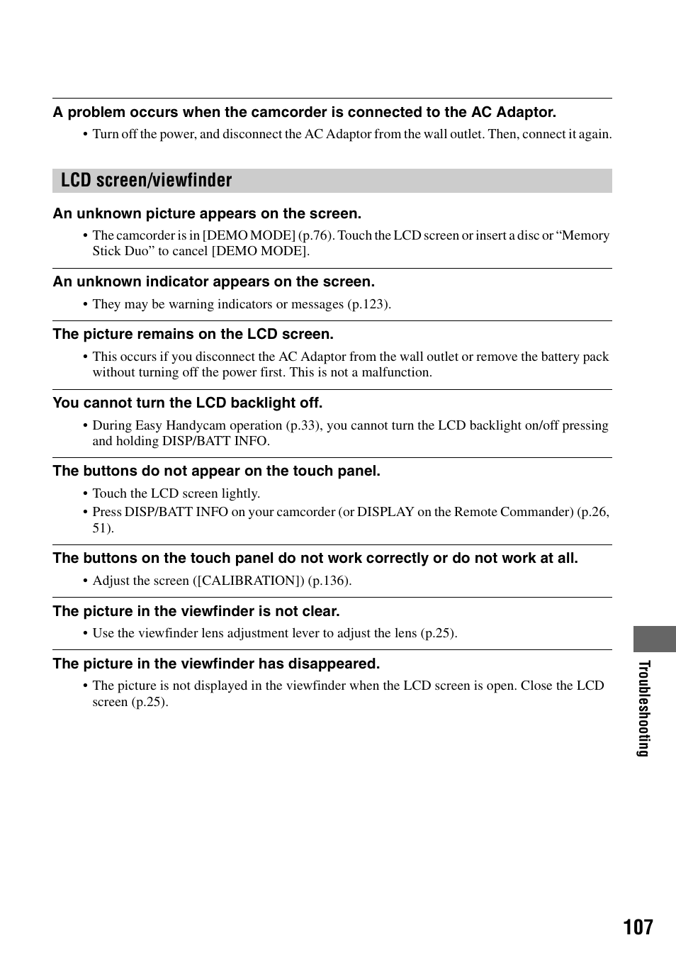 Lcd screen/viewfinder | Sony DCR-DVD405 User Manual | Page 107 / 148