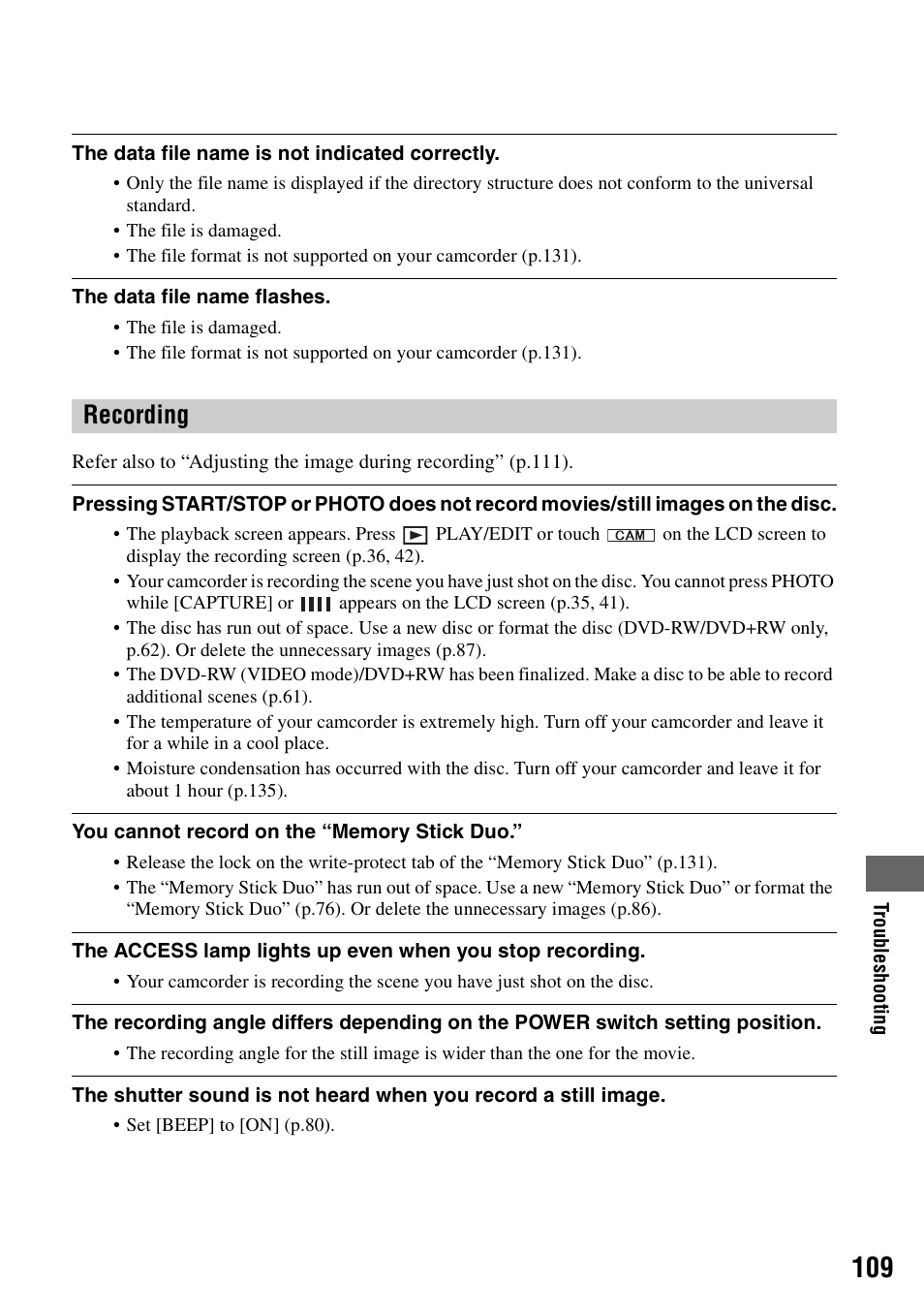 Recording | Sony DCR-DVD405 User Manual | Page 109 / 148