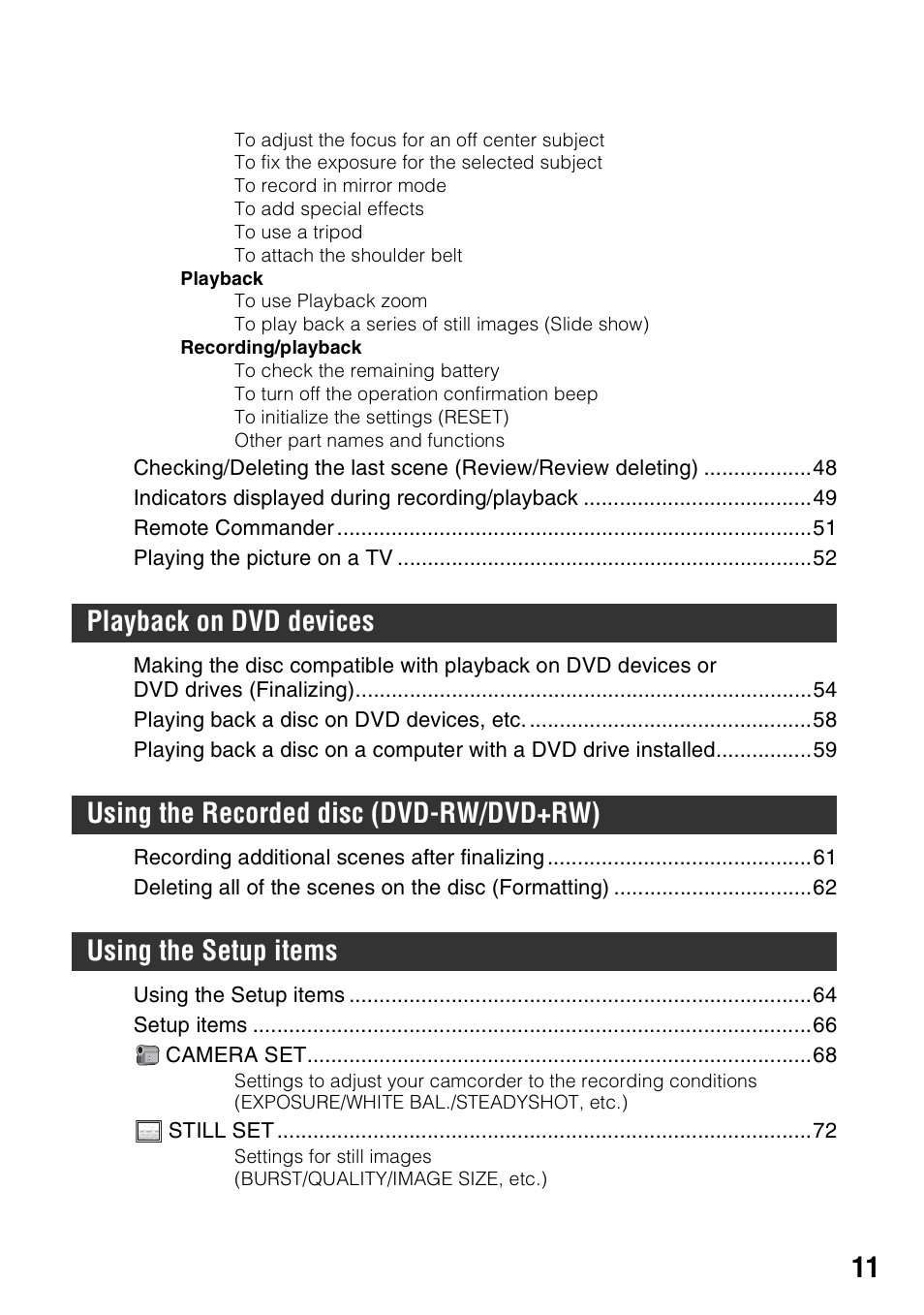 Sony DCR-DVD405 User Manual | Page 11 / 148