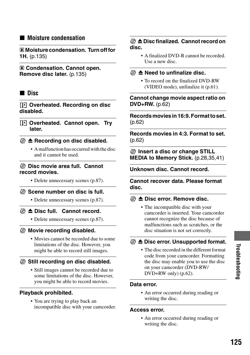 Sony DCR-DVD405 User Manual | Page 125 / 148