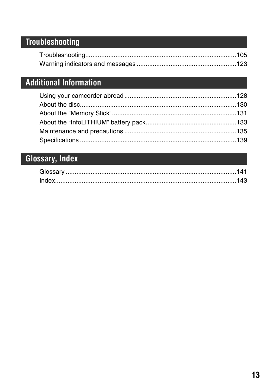 Sony DCR-DVD405 User Manual | Page 13 / 148