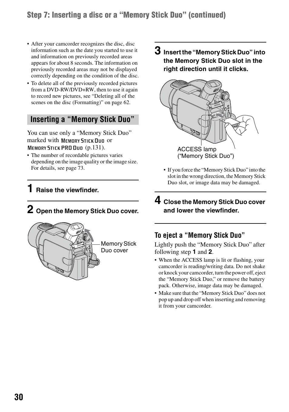 Sony DCR-DVD405 User Manual | Page 30 / 148