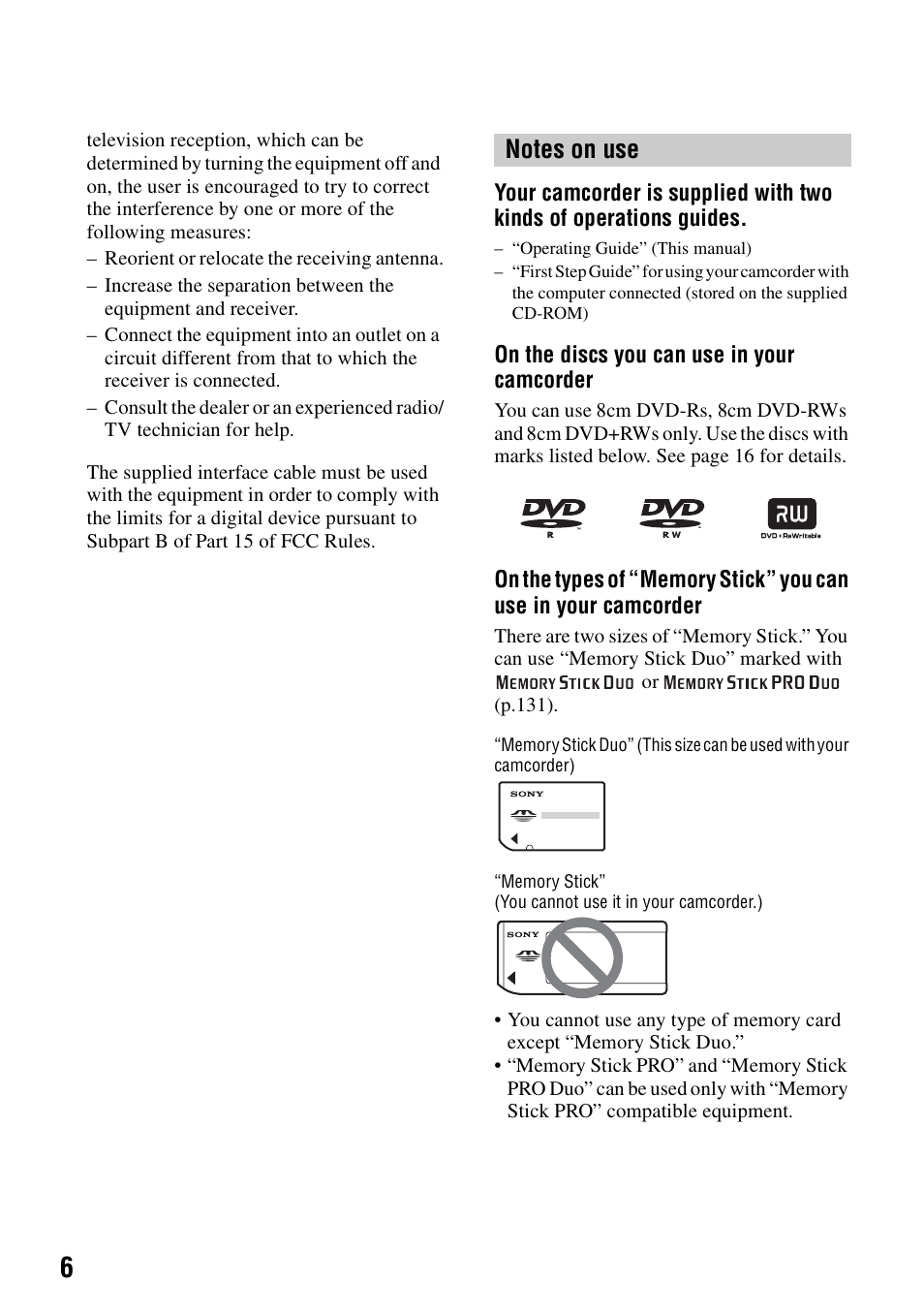 Sony DCR-DVD405 User Manual | Page 6 / 148