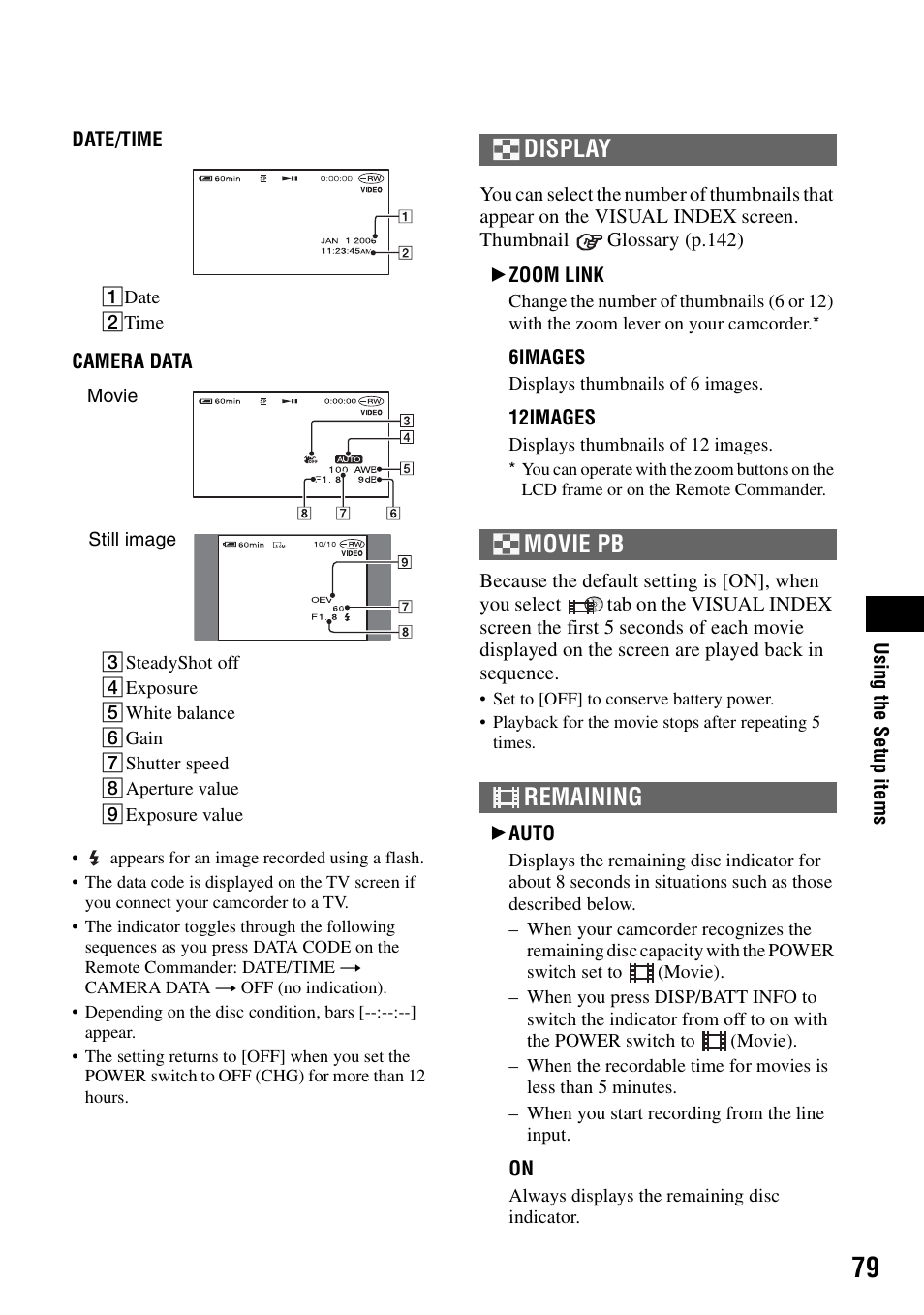 Display movie pb remaining | Sony DCR-DVD405 User Manual | Page 79 / 148