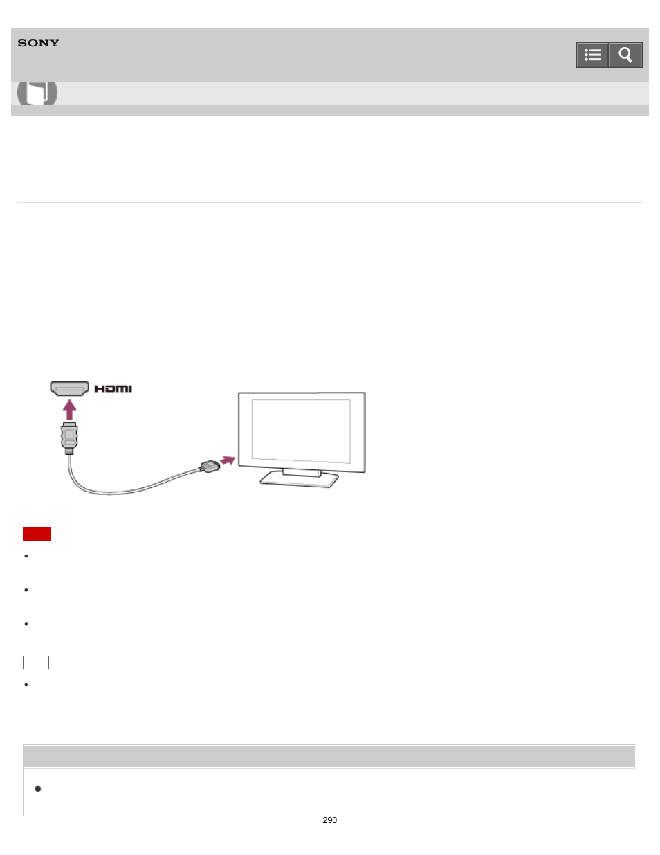 Connecting a tv with an hdmi input port, Connecting a tv with an hdmi, Input port | User guide | Sony SVD13236PXW User Manual | Page 290 / 497