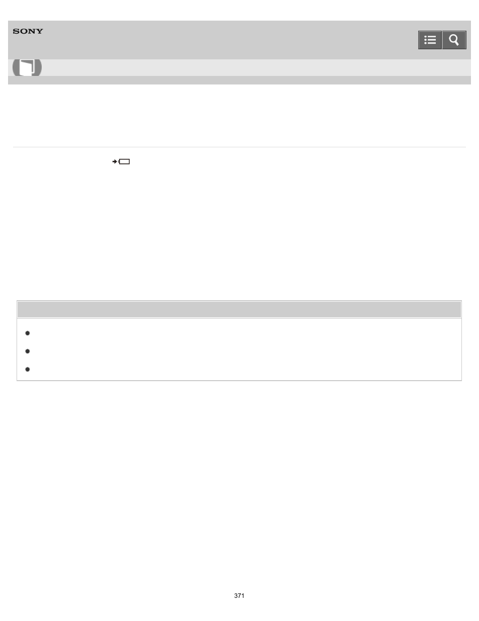 Charge indicator status list, User guide | Sony SVD13236PXW User Manual | Page 371 / 497