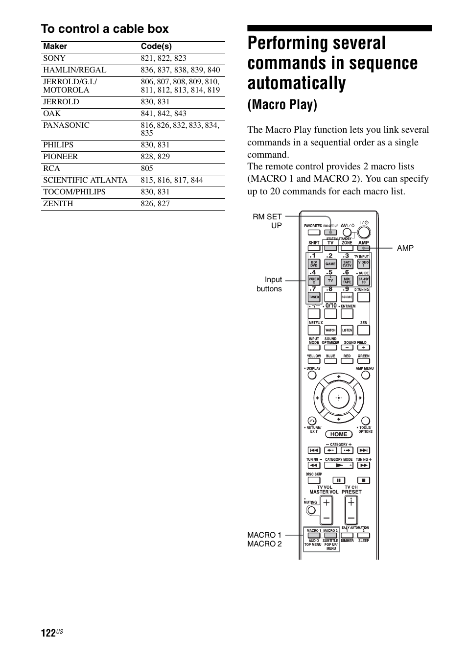 Performing several commands in sequence, Automatically (macro play), Macro play) | Sony STR-DA3700ES User Manual | Page 122 / 146