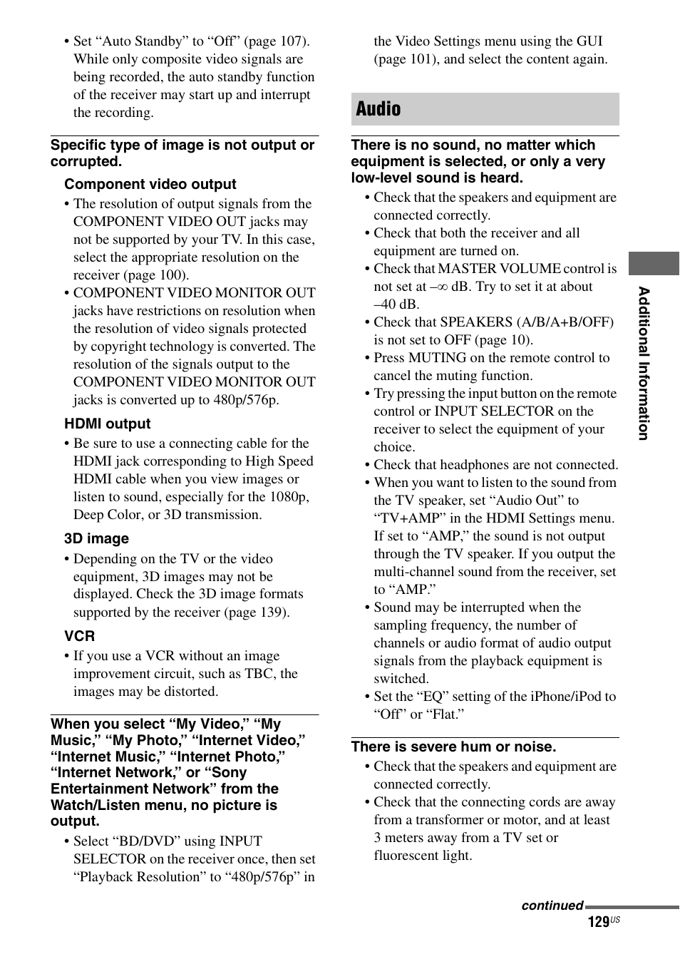 Audio | Sony STR-DA3700ES User Manual | Page 129 / 146