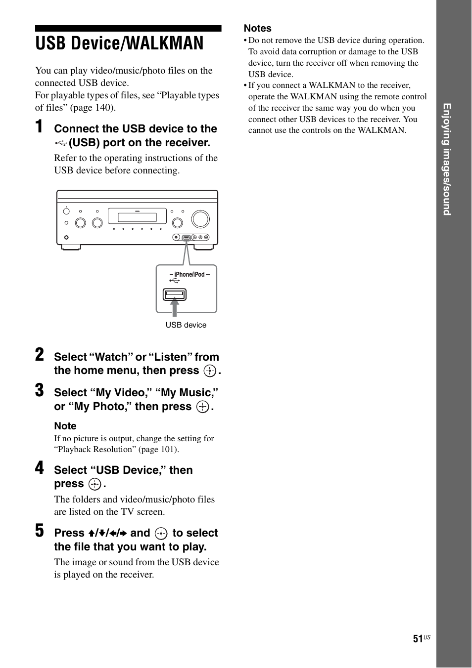 Usb device/walkman | Sony STR-DA3700ES User Manual | Page 51 / 146