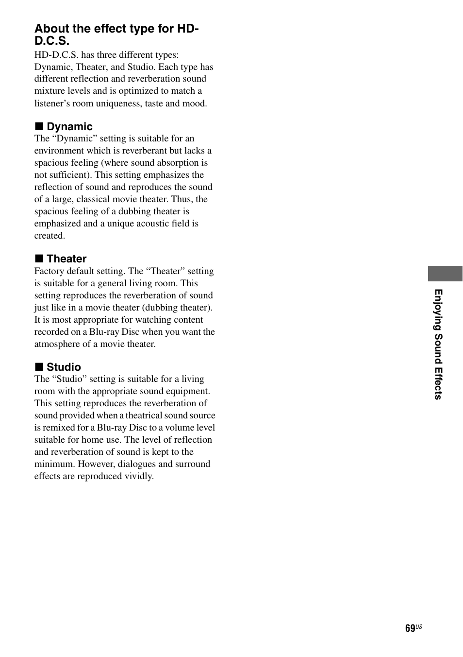 About the effect type for hd- d.c.s | Sony STR-DA3700ES User Manual | Page 69 / 146